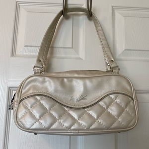 Trophy Queen Diamond Pleat Tuck n Roll Tote - white pearl vinyl